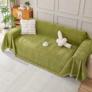 Royhom Housse de Canapé d'angle, Housse Canapé 2 Places, Vert Couvre Canape Chenille, Protege Canape Angle avec Glands Décoratifs, Anti-Rides (Vert Avocado, 180x260 cm) (Royhom Europe, neuf)