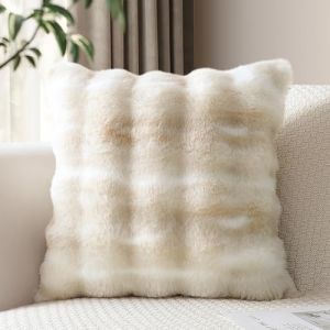 JOTOM Lot de 1 housse de coussin en peluche douce, d&eacute;corative et moelleuse en fausse fourrure pour canap&eacute;, chambre &agrave; coucher, 50 x 50 cm (beige blanc) (Jotom Europe, neuf)