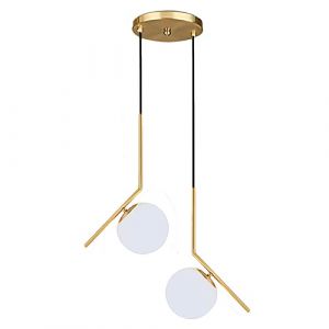HJXDtech Luminaire Suspension avec abat-jour boule en verre blanc Lampe à suspension de plafond Loft Bar en métal doré, Cuisine Salon & Salle à manger Lustre (2-Lumières) (HJXDtech, neuf)
