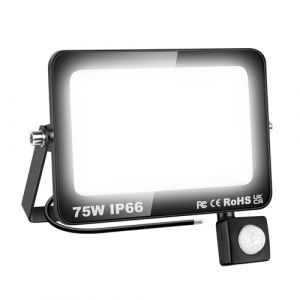 AUXTINGS 75W Projecteurs LED Extérieur Détecteur de Mouvement PIR,7500LM Eclairage de Sécurité Extérieur LED,Blanc 6000K Lumineuse Lampe pour Entrepôt Garage Stade Arrière-cour,175V-260V IP66 (AUXTINGS-EU, neuf)