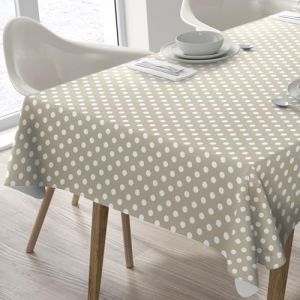 Nappe toile cirée PVC Rectangulaire 140 x 200 cm à pois Beige (HD Home Direct Ltd, neuf)