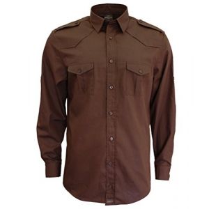 ROCK-IT Apparel Chemise à Manches Longues pour Hommes - 100% Coton - avec épaulettes - pour Le Travail et Les Loisirs - avec Fermeture à Boutons [S-5XL] Tailles régulières Marron 3X-Large (Triton Style - Merchandising, neuf)