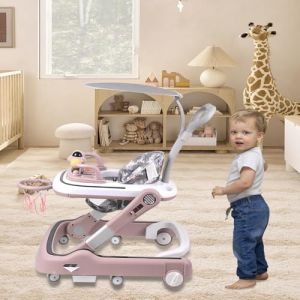 Trotteur Bébé Pliable pour Nourrisson de 6 à 18 Mois - Trotteur pour bébé avec Roues Silencieuses pour Enfant Garçons et Filles - Hauteur Réglable, Rangement Facile-65 * 58 * 90cm- Rose (Hechheu, neuf)
