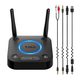 1Mii B06TX &Eacute;metteur Audio Bluetooth 5.2 pour TV, Transmetteur Adaptateur Bluetooth pour 2 Casques, aptX Faible Latence et HD, Longue Port&eacute;e, Contr&ocirc;le du Volume, AUX RCA Optique Coaxiale [Upgraded] (1MiiDirect-FR, neuf)