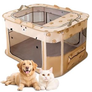 ALLSOPETS Parc pour Chien Pliable, Enclos Portable pour Chiot Chat Lapin, Tente Respirante d’Intérieur/Extérieur avec Sac de Transport, Idéal pour Voyage et Camping (Ours Marron, XXL) (YONGYES TRADE LIMITED, neuf)