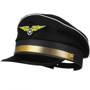 DEARMAMY Chapeau De Pour Enfants Costume De Chapeau Chapeaux De Pilote Chapeau Fou Chapeau De Pilote Confortable Chapeau De Pilote Pour Adultes Chapeau Marin Marin Polyester Black (Liiane, neuf)