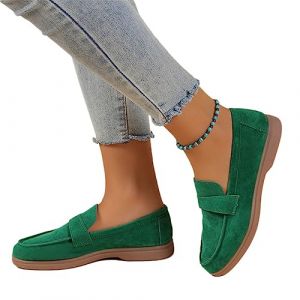 Onsoyours Femmes Suede Loafers Mocassins Confortables à Enfiler Pantoufle Mocassins Chaussures Plates Été Chaussures à Bout Rond A Vert 37 EU (PGANDS Design, neuf)