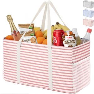 Lifewit Grand Sac de Courses et Cabas 46 L, Panier Course Pliable avec Cadre en Fil M&eacute;tallique et Poign&eacute;es, Sac Rangement, Tote Bag pour Pique-nique, Plage, Buanderie, Voiture, Camping, Rose (Lifewit Home FR, neuf)