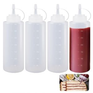 4 Pi&egrave;ces Bouteille &agrave; Sauce, 360ml Squeeze Bottle, Presser Les Bouteilles, Bouteille &agrave; Condiments, Transparent Flacon Souple en Plastique pour Assaisonnements, Moutarde, Ketchup, Mayo, Huile dolive (MCLMYEU, neuf)
