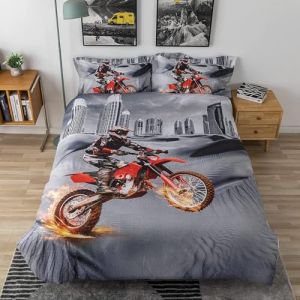 KKPW Housse de Couette Moto Grise,Housse Couette 160x200cm+ 2 Taies d'oreiller 65x65m Parure de Lit, Housse de Couette Fermeture éclair (hengdingbaihuo, neuf)