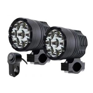 IMAWUHM Phares Phares Auxiliaires &Agrave; 9 LED Pour Feux Moto 12-80 V Haut/bas/stroboscope Longue Port&eacute;e Pour Feu Antibrouillard Suppl&eacute;mentaire Pour Moto Motocross Phare(2pcs with Switch B) (HUAKUNS, neuf)