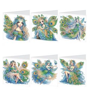JISHSHAY Lot de 6 Diamond Painting Carte Anniversaire F&eacute;e Diamant Painting Carte de Voeux Elfe Tableau Diamant Birthday Card Elf Diamond Art Paon Puzzle Adulte Point de Croix Greeting Cards (PUTIBUTUI-EU, neuf)