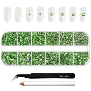 Beadsland strass pour le maquillage,8 tailles 2500pcs cristal dos plat strass visage pierres pr&eacute;cieuses pour l'artisanat ongles avec des pinces et un crayon de cire,Vert Clair,SS4-SS30 (EVERNEWUK, neuf)