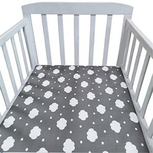 Hiseng Drap Housse Landau Berceau Lit d'Appoint, Étoile Animal Draps-Housses pour Un Lit Bébé, Coton Housse de Matelas Universels Élastique Protège Matelas pour Enfant (Nuage gris,150x80cm) (Hiseng, neuf)