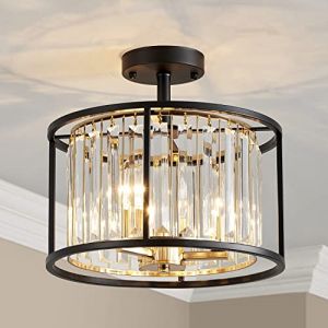 SM Saint Mossi Luminaire de plafonnier en cristal moderne, Lustre doré et noir avec abat-jour en cristal, compatible avec 3 ampoules, Luminaire pour salon, chambre à coucher, cuisine et intérieur (Saint Home (UK) Co. Ltd, neuf)