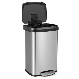 COSTWAY Poubelle Cuisine 50 Litres en Acier Inox, Poubelle Rectangulaire Pédale Amortisseur, Casier pour Désodorisant, Couvercle Fermeture Douce, Anti-Empreintes (50L | Argent) (FDS GmbH, neuf)