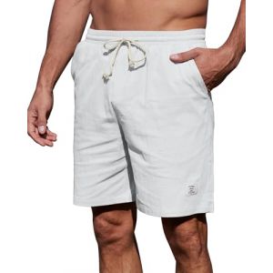 YAOHUOLE Short Homme en Lin Bermuda Lin Grande Taille Bermuda Chino Homme Blanc XL (Yaohuole, neuf)