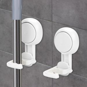 TAOPE Accroche Balai Mural, 2 Support de Vadrouille &agrave; Ventouse Blanc, Porte Balais Mural R&eacute;utilisable Cintre de Rangement, Accroche Balais Mural Sans Percer pour Cuisine Escalier Buanderie Garage (GD LUCK, neuf)