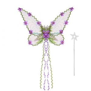 Dubute Ailes de f&eacute;e pour adultes - Ailes de papillon pour filles, fleurs et feuilles, aile d'ange pour d&eacute;guisement d'Halloween (violet-A, taille unique) (defoliation, neuf)