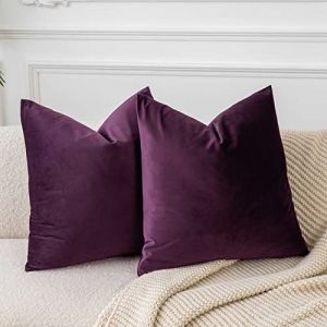 JUSPURBET Lot de 2 housses de coussin décoratives douces et solides en velours violet aubergine 45,7 x 45,7 cm (JUSPURBET, neuf)