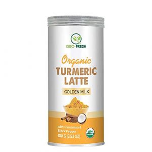 Geo-Fresh Organic Turmeric Latte Mix - 100G | with Cinnamon & Black Pepper | USDA Certified, Golden Milk | Vegan | Haldi doodh | Herbal, Brew Iced or Serve Hot, Higher Curcumin, Detox (khatuji, neuf)