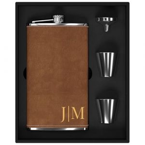 Flasque a Alcool Personnalisé, Flasque Whisky en Inox 304 12oz/355ml Personnalisable avec Initiales, Fiole Alcool Personnalisé pour Cadeau Homme (Marron) (Step DIY, neuf)