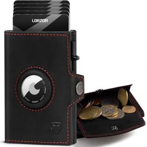 LORZOR Porte Carte Airtag avec Porte Monnaie XXL, Portefeuille Homme Cuir Véritable, Porte Carte Homme pour 10 Cartes, Portefeuille Airtag Blocage RFID, Porte Carte Bancaire avec Compartiment à Billet (ReturnRate, neuf)