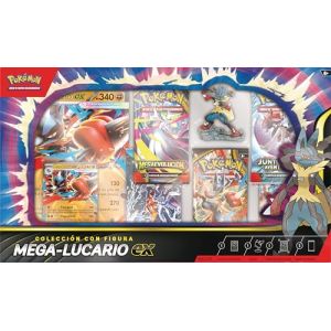 Pok&eacute;mon: Collection avec Figurine Mega-Lucario ex de JCC Pok&eacute;mon (1 Carte Promo holographique grav&eacute;e en Relief, 1 Carte Promo surdimensionn&eacute;e, 5 enveloppes d'am&eacute;lioration et 1 Figurine Mega-Lucario) (Genki-dama, neuf)