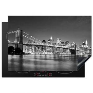 KitchenYeah© Protection Plaque Induction 78x52 cm Protege Deco Cuisine Cache Protège De Cuisson Accessoires New York - Pont - Brooklyn - Noir et blanc - Architecture (KitchenYeah, neuf)