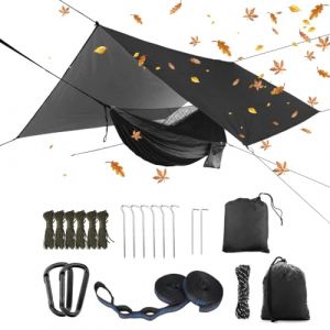YCD B&acirc;che de pluie surdimensionn&eacute;e et hamac de camping avec moustiquaire, hamac portable simple et double avec sangle d'arbre pour camping, randonn&eacute;e, jardin en plein air (noir) (YCD-Store, neuf)