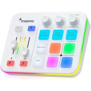 MAONO Gaming Audio Mixer, RGB XLR Table de Mixage avec pr&eacute;ampli Pro, RVB, Bluetooth, alimentation fant&ocirc;me 48 V pour diffusion en direct, podcasting, cr&eacute;ation de contenu, G1 NEO (Blanc) (MAONO FR, neuf)