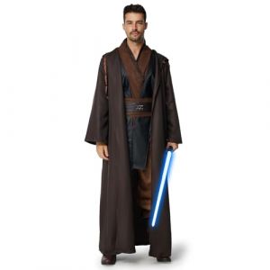 IEEILULU Costume Jedi &agrave; Capuche Homme, Robe M&eacute;di&eacute;vale Avec Lightsaber Bleu, Cape et Tunique Pour Halloween, Carnaval (Marron+Noir, XXL) (Davidboy Etrade Kft., neuf)