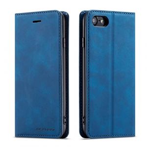QLTYPRI Etui pour iPhone 16e/SE 4, Housse en Cuir Premium PU Portefeuille Conque, Fentes pour Cartes Fermoir Magnétique Stand Fonction Flip Coque pour iPhone 16e/SE 4 - Bleu (zhihen, neuf)