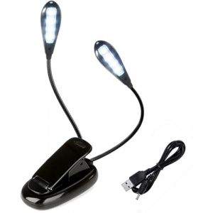 EONANT Lampe de pupitre à 2 têtes flexible à clipser avec câble USB, 8 LED, 2 niveaux de luminosité réglables pour piano, partition, guitare, voyage, camping (1 pièce) (AntEuro, neuf)