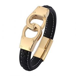 LIRU Bracelet Cuir Femme,Bracelets pour Hommes Or Punk Menottes Design Bracelet en Cuir Tressé Accessoires De Mode Boucle Bracelet en Cuir Noir Charme Bijoux pour Femmes Hommes Cadeau,185Mm (Baignade en®, neuf)