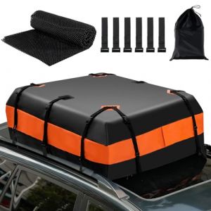 COSTWAY Coffre de Toit Voiture Étanche 600 L avec 10 Sangles et 6 Crochets, Sac de Toit avec Tapis Antidérapant Sac de Rangement pour Tous Les Véhicules avec/sans Porte-Bagages, Noir+Orange (FDS GmbH, neuf)