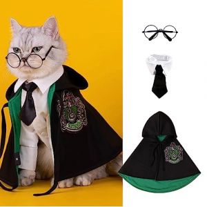 MANON ROSA Costume d'Halloween pour chien, robe de magicien avec cape de sorci&egrave;re, n&oelig;ud papillon, lunettes pour animal de compagnie, v&ecirc;tements de f&ecirc;te pour animal de compagnie, chiens, chiots, chats, (yingjinjiapin, neuf)