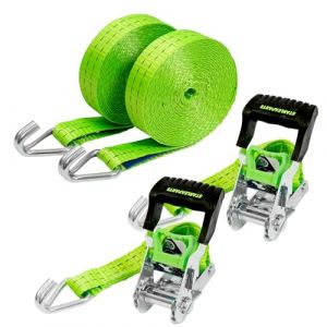 StarLeaparts Lot de 2 Sangles de Roue, 35mm x 6m, 2000kg, Sangles d'arrimage pour Transport Voiture, Sangle de Serrage Pneu, Sangle a cliquet Roue, Sangle de sécurité de Roue, Vert (StarLeaparts, neuf)