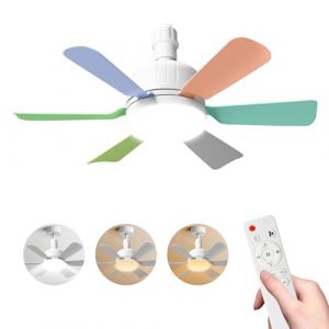 Ventilateur de Plafond avec Lumi&egrave;re et Telecommande,40W Lampe Ventilateur Plafond avec Douille E27, Dimmable Ventilateur Plafond LED pour Chambre,Salon,3 Vitesses,6 Pales,pour Salon (Multicolore) (EagerMinds, neuf)