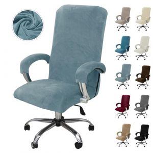 Alishomtll Housse de chaise de bureau avec accoudoirs extensibles en velours - Housse de fauteuil de jeu - Housse élastique pour chaise de bureau d'ordinateur - Chaise pivotante - Gris-bleu - Taille L (Yingchengda Direct Store, neuf)