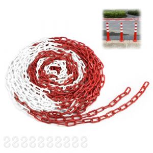 QWORK&reg; Cha&icirc;ne de barri&egrave;re plastique, 8mm 25M chaine plastique rouge blanc, pour h&ocirc;tels, parkings, gares (shavinglikes, neuf)