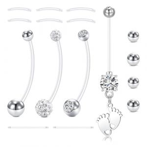 LAURITAMI 14G Piercing Nombril Grossesse 32 mm Acrylique Souple Bioflex Piercing Grossesse Nombril avec tige de Remplacement 12/14/16/25 mm Boule de Remplacement 5/8 mm, 16 Pi&egrave;ces Kit (FaLan Jewelry, neuf)