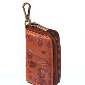 MATADOR Mini Pochette Rangement Sac pour Clef en Cuir V&eacute;ritable | Etui &agrave; Cl&eacute; avec Femeture &Eacute;clair YKK en M&eacute;tal et Mousqueton | Porte Cl&eacute;s Protection Organiseur avec Bo&icirc;te Cadeau Elegant Fleurs Marron (MATADOR LEDER "The German Brand", neuf)