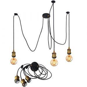 Suspension Vintage Style Industriel en m&eacute;tal,Laiton Antique E27 Suspension Luminaire Plafond Lampe Cordon Kit avec 2m Flex C&acirc;ble DIY Plafond Araign&eacute;e Lustre pour Cuisine Chambre Salon Bar (3 Lampe) (Zhang Yong Bin, neuf)