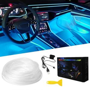 Keiurot Bande LED Voiture Interieur Fil de Lumi&egrave;re USB N&eacute;on Glace Bleu El Fil pour Lumi&egrave;re LED Int&eacute;rieur Voiture 5V Atmosph&egrave;re Bord D&eacute;coration 10m (Keiurot, neuf)