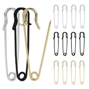 15 PCS Grandes &Eacute;pingles &agrave; Nourrice Extra Larges, &Eacute;pingles &agrave; S&ucirc;ret&eacute; Robustes de 70 mm pour Tissus Lourd, Id&eacute;ales pour Couture, Artisanat et Projets de Loisirs Cr&eacute;atifs(Argent/Or/Noir (BaiDingSheng, neuf)