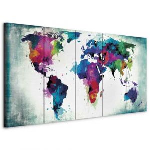 murando - Tableau d&eacute;coratif Carte du monde 225x90 cm - Impression sur toile color&eacute;e - D&eacute;coration murale - Cartes de continents color&eacute;s &agrave; l'aquarelle du monde moderne k-A-0247-b-p (murando, neuf)