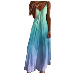 Robe Longue Femme Ete 2024 Coton et Lin Robe Sexy Boh&egrave;me Pas Cher Sport Elegante &Eacute;t&eacute; Cool &Eacute;l&eacute;gant Officier Vintage Sexy Robe de Soir&eacute;e Boh&egrave;me L'&eacute;t&eacute; Casual Habill&eacute;e Robes Robe Rose （ Bleu Clair, XL (BAULMD（90% Big Promotion Without Discount Code ）, neuf)