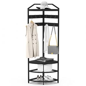 VEDECASA Porte-manteau d'angle en métal - Arbre de couloir - Avec 12 crochets mobiles et étagère de rangement - Pour couloir, salon, chambre à coucher, bureau, couloir, entrée - Noir (VEDECASA Direct, neuf)