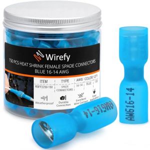 Wirefy 150 Pièces Kit de Cosse Electrique Plates Femelles - Cosses Electriques à Sertir thermorétractables - 1,5 à 2,5 mm² (Nobletech Europe, neuf)